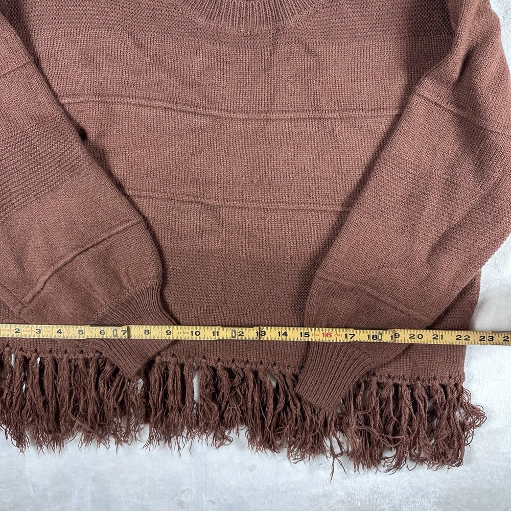 Pink Lily Womens M Mauve Fringe Hem Knit Sweater Long Sleeve Boho Oversized - Picture 5 of 11
